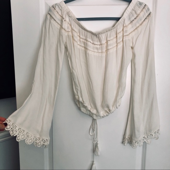 Bell sleeved off white crop top with tassel ties - Picture 8 of 8